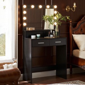 KWPZQEB Vanity Desk with Mirror and Lights, Small Dressing Table with 2 Storage Drawers, Shelve & 3 Lighting Modes Adjustable Brightness for Bedroom - 1 of 4