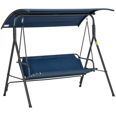 Outsunny 3-Person Porch Swing with Stand, Outdoor Swing for Patio Porch with Adjustable Tilt Canopy & Comfortable Swing Bench-Style Seat, Steel Frame