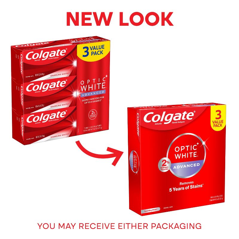 Colgate Optic White Advanced Whitening Toothpaste with Fluoride, 2% Hydrogen Peroxide - Sparkling White - 3.2oz, 4 of 14