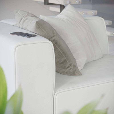 Expansive White Vegan Leather Left-Arm Chair with Elegant Piping