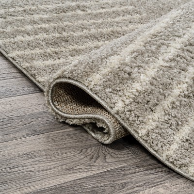 Gray and Ivory Striped Shag Area Rug 3 ft x 5 ft