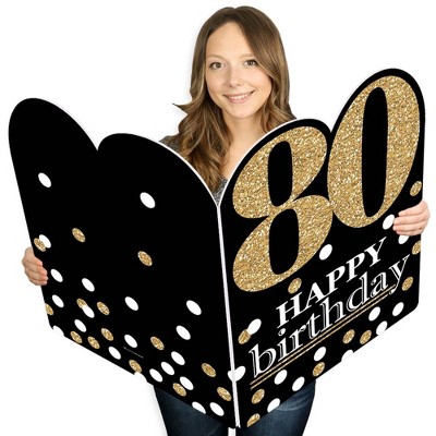 Big Dot of Happiness Adult 80th Birthday - Gold - Happy Birthday Giant Greeting Card - Big Shaped Jumborific Card