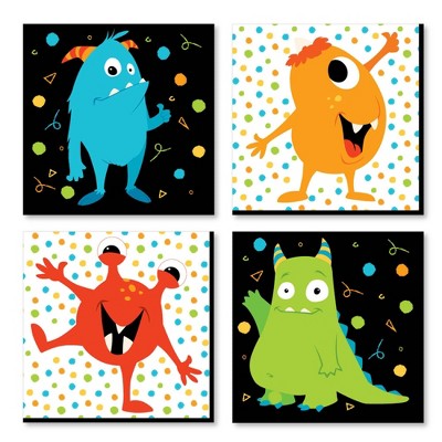 Big Dot of Happiness Monster Bash - Kids Room, Nursery Decor and Home Decor - 11 x 11 inches Nursery Wall Art - Set of 4 Prints for baby's room