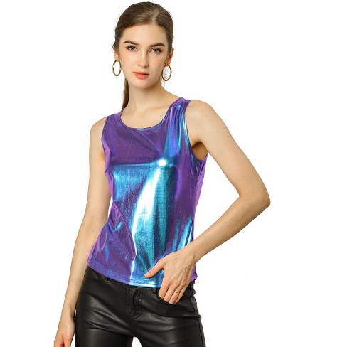 Allegra K Women's U Neck Stretchy Slim Fit Shiny Sparkly Metallic Tank ...