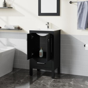 ChicFurnit Bathroom Storage Cabinets Bathroom Floor Storage Cabinet Functional Bathroom Cabinet with Drawer for Bathroom, Black, 19.7"*15.5"*34.65" - 1 of 4