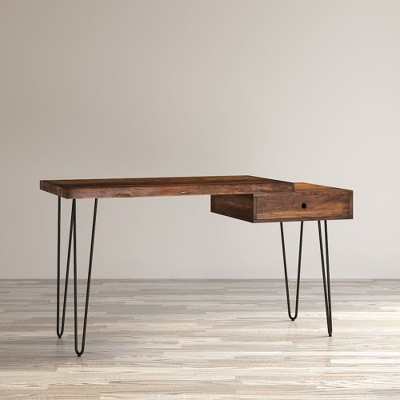 Chestnut Acacia Wood Desk with Drawer and Hairpin Legs