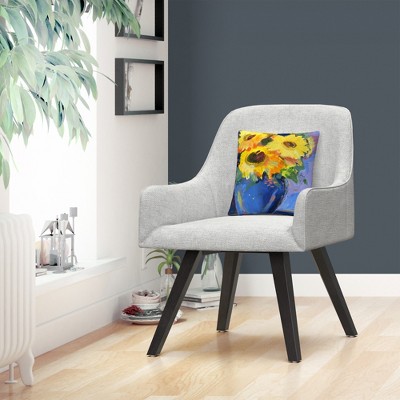 Sunflowers II Yellow and Blue Polyester Square Throw Pillow