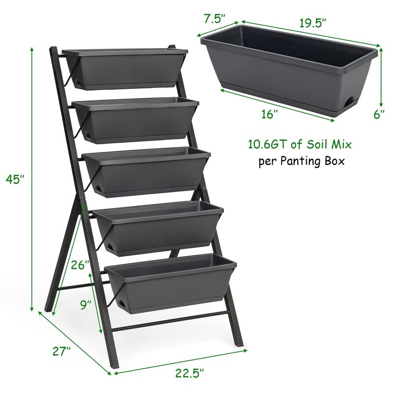 Costway Set of 2 4 FT Vertical Raised Garden Bed 5-Tier Planter Box for Patio Balcony, 3 of 11