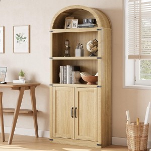 TROPOW Bookcase with Doors Arched Bookshelf 71.65in Tall Bookcase Farmhouse Cabinet with Shelves Wooden Bookshelves for Home Office, Living Room - 1 of 4