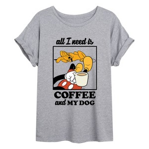Women's - Disney - Coffee And My Dog Oversized Graphic T-Shirt - 1 of 4