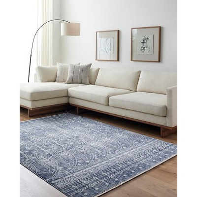 Isael Dark Blue Bohemian Synthetic Rectangular Area Rug