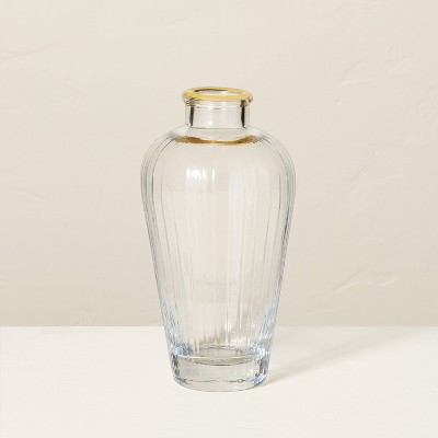 9" Fluted Clear Glass Bud Vase with Gold Rim - Hearth & Hand™ with Magnolia: Farmhouse Decorative Tabletop Piece