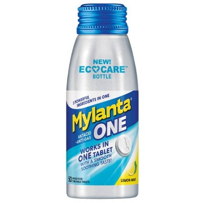 Mylanta One Antacid + Anti-gas Eco Care Tablets - Lemon Mint - 50ct