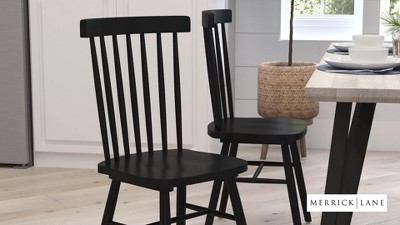 Black Solid Wood Upholstered Windsor Side Chairs, Set of 2