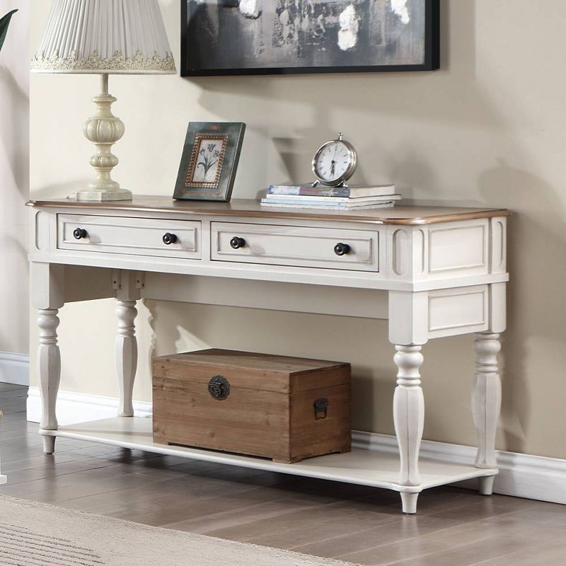 54&#34; Florian Accent Table Oak &#38; Antique White Finish - Acme Furniture, 1 of 10