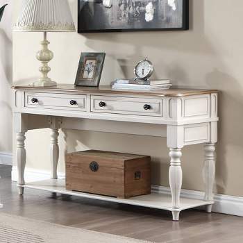 54" Florian Accent Table Oak & Antique White Finish - Acme Furniture