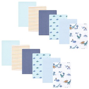 Hudson Baby Boys Cotton Flannel Burp Cloths 12-Pack Bundle, Pastel Dino, One Size - 1 of 4