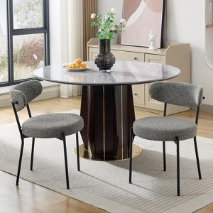 Farmhouse Dining Room Chair Set of 2, Mid Century Modern Boucle Upholstered Dining Room Chairs with Curved Backrest - 1 of 4