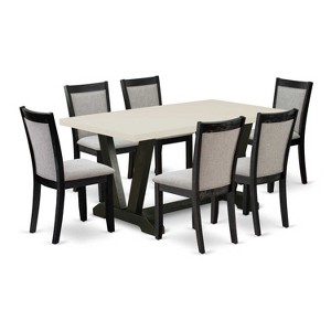 HomeStock 7-Piece Natural Oak Finish Solid Wood Top Dining Table with 6 Chairs - 1 of 4