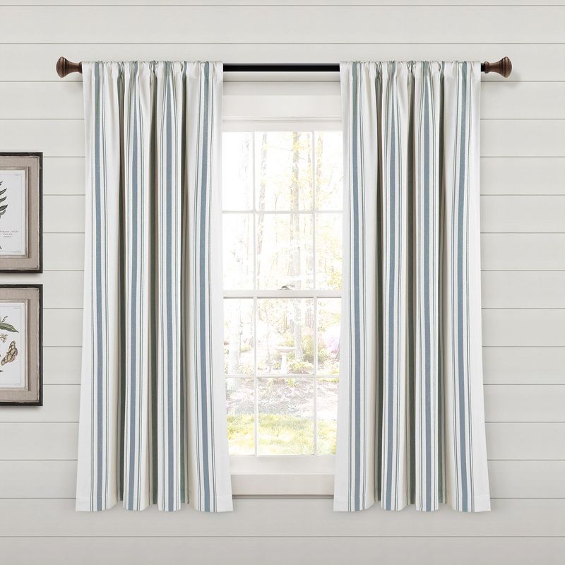 Farmhouse Stripe Yarn Dyed Eco-Friendly Recycled Cotton Window Curtain Panels Blue 42X63 Set, 1 of 6
