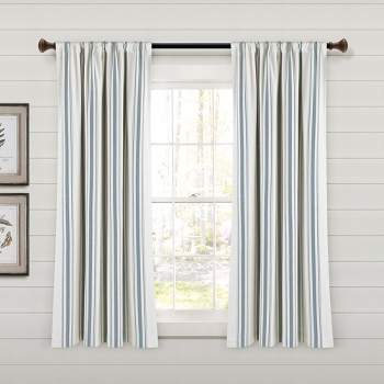 Farmhouse Stripe Yarn Dyed Eco-Friendly Recycled Cotton Window Curtain Panels Blue 42X63 Set