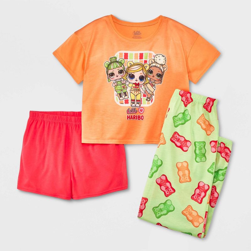 Girls' L.O.L Surprise! x Haribo 3pc Pajama Set - Peach Orange/Red/Light Green, 1 of 5