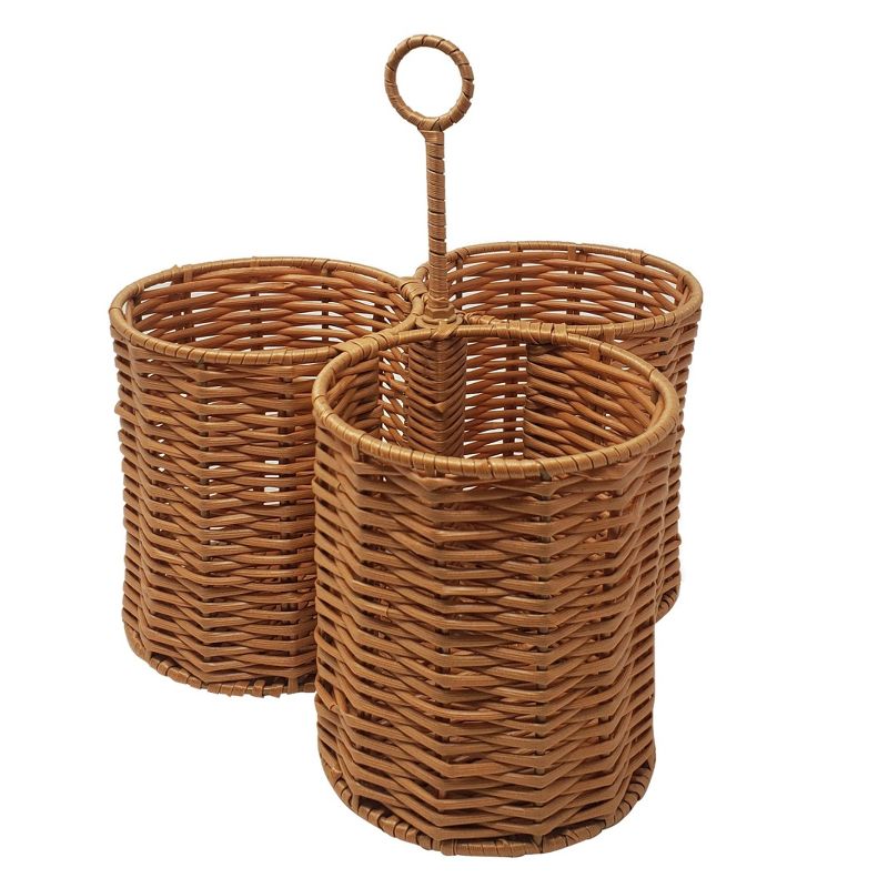 KOVOT Poly-Wicker Woven Cutlery Storage Organizer Caddy Tote Bin Basket for Kitchen Table, Measures 8.5"W x 5"H - Brown, 2 of 3