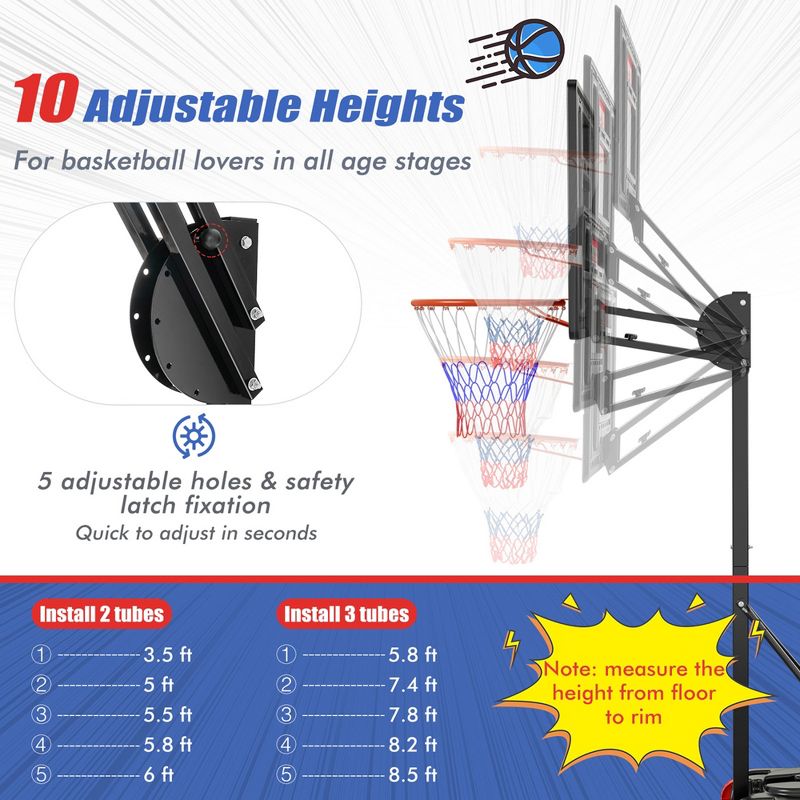 Costway Portable Basketball Hoop System 5-10 FT Adjustable with Weight Bag Wheels Outdoor, 5 of 11