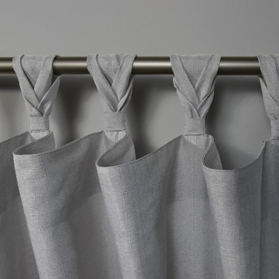 Dove Grey Linen Braided Tab Top Curtain Panels, 54" x 96"