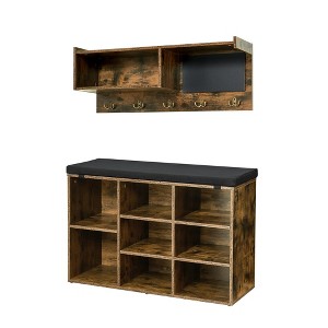 Entryway Bench With Shoe Storage, 31.5" Small Shoe Bench, Cubby Shoe Rack, Hall Tree With Cushion, Coat Rack With 5 Hooks and Blackboard for Hallway - 1 of 4