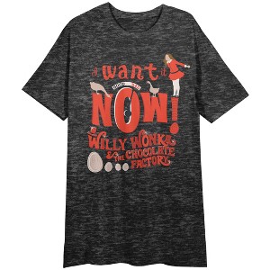 Willy Wonka & The Chocolate Factory Veruca Salt Crew Neck Short Sleeve Charcoal Heather Women's Night Shirt - 1 of 2