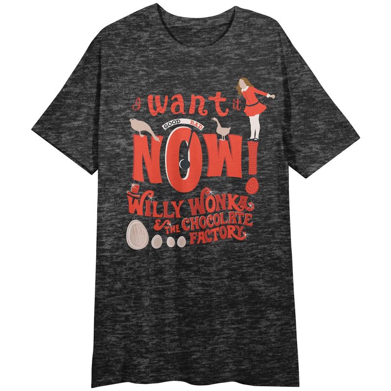 Willy Wonka & The Chocolate Factory Veruca Salt Crew Neck Short Sleeve Charcoal Heather Women's Night Shirt, 1 of 3