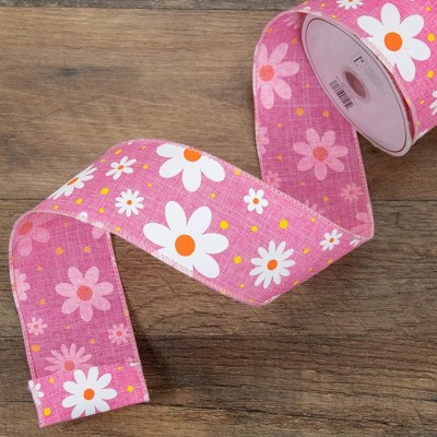 Northlight Pink and White Floral Spring Easter Wired Craft Ribbon 2.5" x 10 Yards