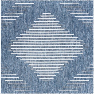 7 ft Square Blue Synthetic Geometric Outdoor Rug