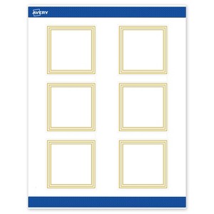 Avery Printable Square Labels, Gold Multi-Lined Border, 3" x 3", Matte White Square Labels, Permanent, Laser/Inkjet, 60ct, Great for Product Labels - 1 of 4