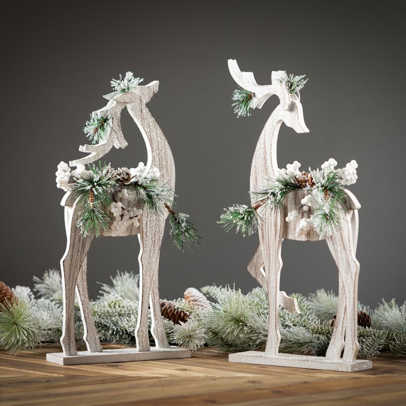 19.75"H and 18.5"H Sullivans Wood Pine Deer Silhouette - Set of 2, Multicolored, 3 of 4