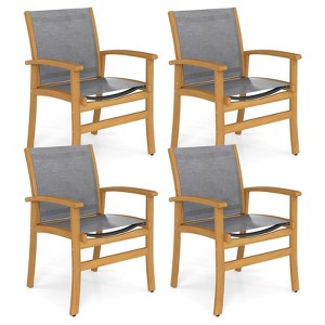 Costway 2/4 PCS Outdoor Dining Chairs Acacia Wood Patio Chairs with Breathable Fabric Seat - 1 of 4