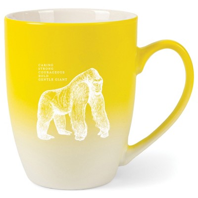 Elanze Designs 12 Ounce Ceramic Decorative Laser Engraved Giftable Novelty Tea Coffee Cup Mug Yellow and White Gorilla Caring Strong Courageous Bold