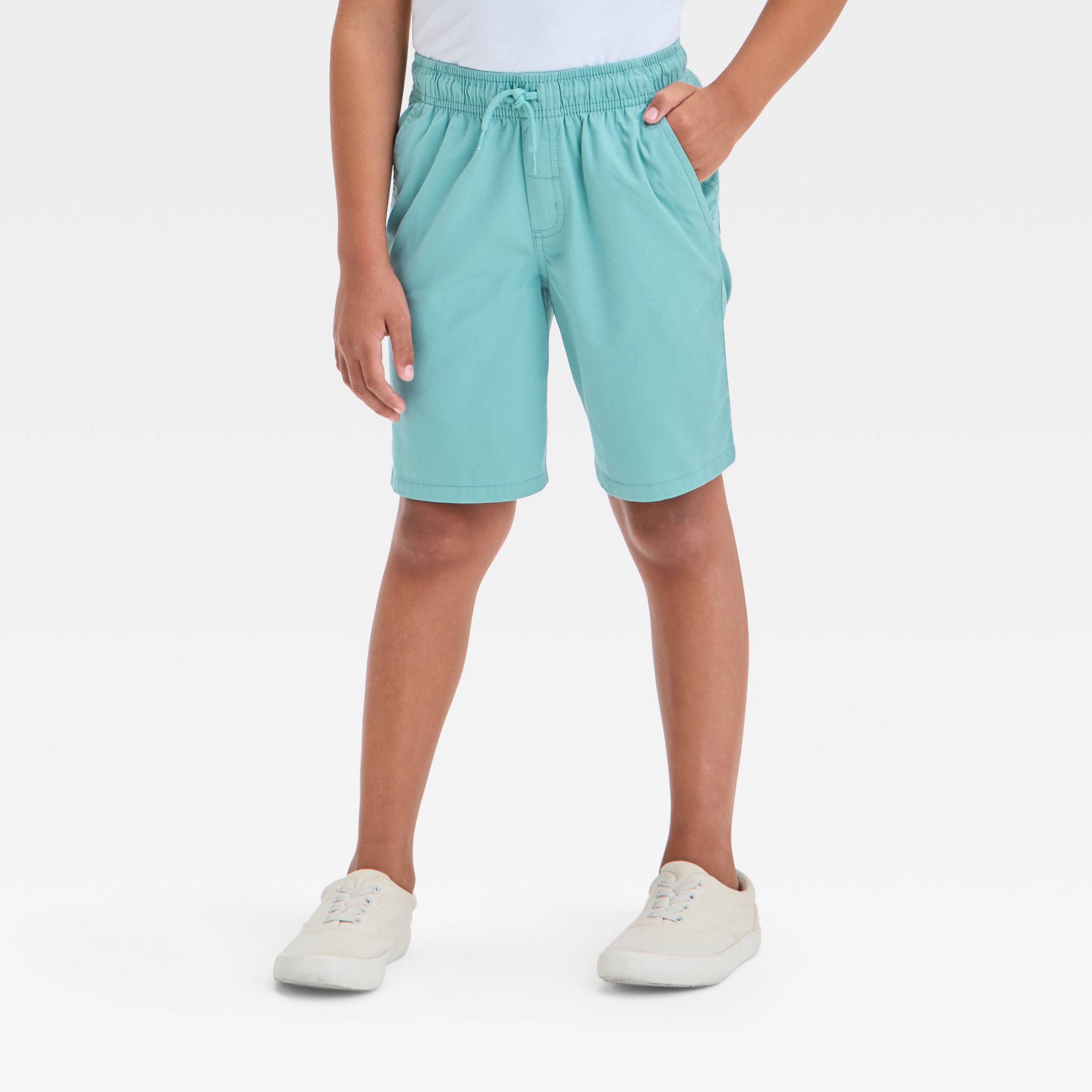 Boys' Playwear 'At the Knee' Pull-On Shorts - Cat & Jack™ Green L: Cotton Twill, Pockets, Drawstring