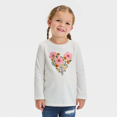Image of Toddler Girls' Long Sleeve Heart Floral Graphic T-Shirt - Cat & Jack™ Cream 12M