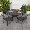 5-Piece Cast Aluminum Outdoor Dining Set with Brown Cushions, Round Table & Stackable Chairs - for Patio, Backyard - 2 of 4