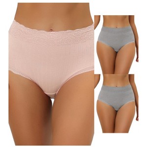 Allegra K Women's High Waist Tummy Control Comfortable Lace Trim Ribbed Briefs 3 Packs - 1 of 4