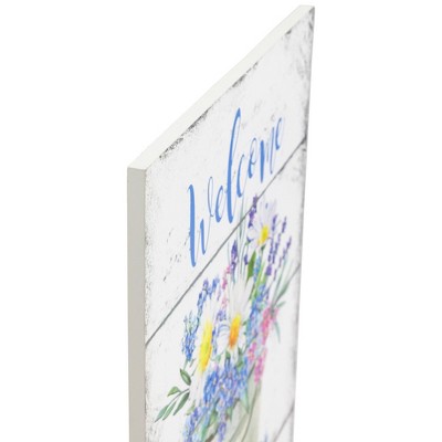 Whitewashed Wood Spring Floral Welcome Wall Sign - 16"