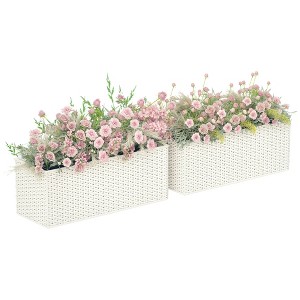 Outsunny Railing Planter Box (2 Pack, 20 Inch), Hanging Flower Pots with Hooks, Drainage Holes for Fence, Balcony, Garden, Patio, Rattan Look - 1 of 4