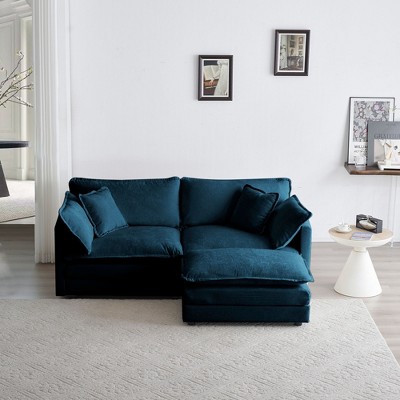NicBex Couches for Living Room Modern L Shape Sectional Sofa Couch with Ottoman Chenille Upholstered 2 Seater Sleeper Sofa for Bedroom, Blue