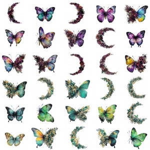 Wrapables Floral Butterfly Moon PET Stickers for Scrapbooking, Junk Journals, Water Bottles, Phones, Laptops (60pcs) - 1 of 4