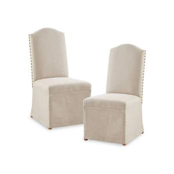 Set of 2 Cadman High Back Dining Chairs with Skirts Beige