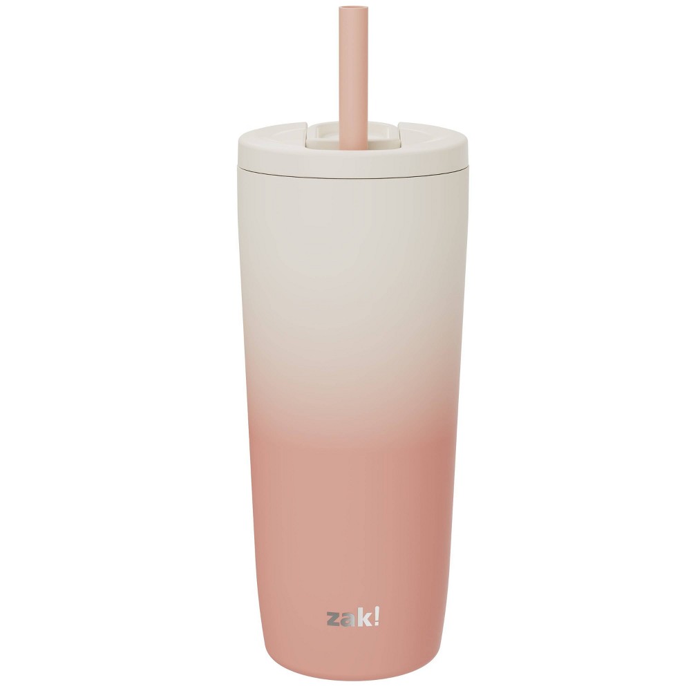 Zak Designs 20 fl oz Stainless Steel Peach Ombre Straw Tumbler Orange: Dishwasher-Safe Portable Drinkware for Cold Beverages