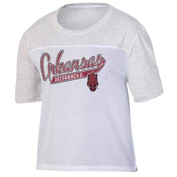 NCAA Arkansas Razorbacks Women's White Mesh Yoke T-Shirt