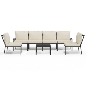 vidaXL Patio Lounge Set Black and Sand Powder-coated steel, Polyester fabric - 1 of 4